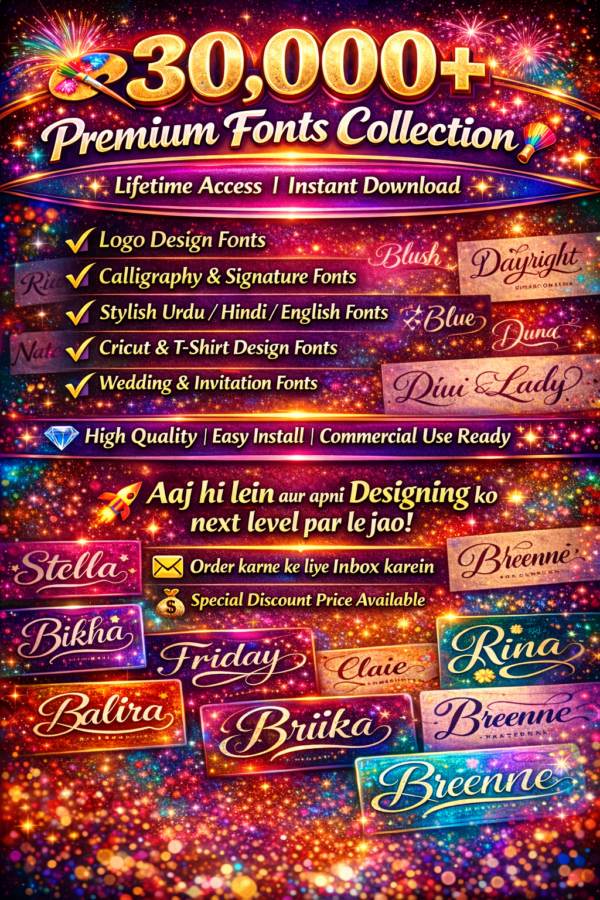 🚀 30,000+ Premium Fonts Collection – Designers ka Mega Bundle! 🎨